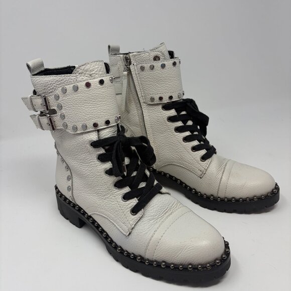EXCELLENT CONDITION Sam Edelman Jennifer Studded Combat Boots Bright White Sz: 6 - Picture 4 of 13